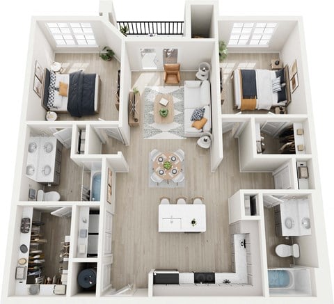 Floor plan for 2 beds, 2 baths, 1100 sqft